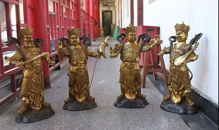 

16" Chinese Bronze Gilt Folk Treasure bowl Ru Yi Mammon Money Wealth God Statue