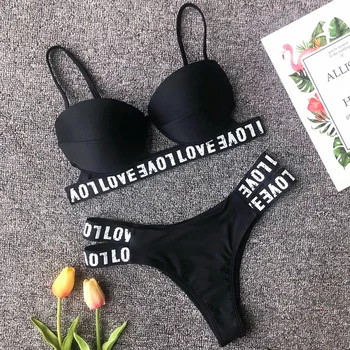 

2019 Letter print Bikini Push Up Swimsuit Female Swimwear Women Two-pieces Bikini set With Bra Cup Bather Bathing Suit Swim Lady