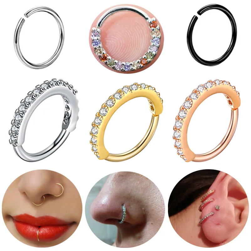 Starbeauty 1pc Clear Gem Nose Ring Tragus Piercing Helix Hoop Septum Rings Nose Piercing Clicker Fake Piercing Oreja Ear Jewelry