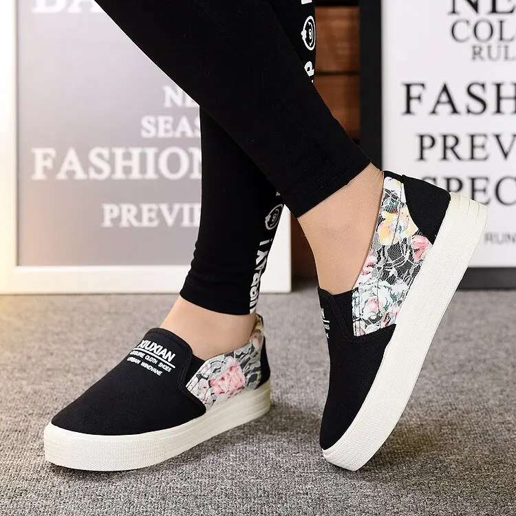 

HEFLASHOR Spring Slip Vulcanized Sneakers Loafers New Women Shoes Breathable Summer On Shallow Female Casual Floral Flats Ladies