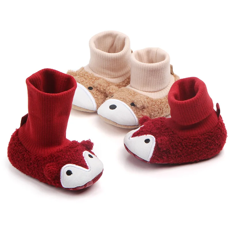 Новые зимние детские ботинки; милые вязаные ботиночки для мальчиков и девочек с изображением лисы и овцы; очень теплая обувь для малышей