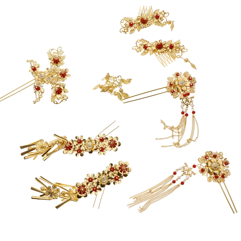 9 Pieces Wedding Bridal Hair Comb Floral Gold Tone Metal Women Lady Girls Hair Pin Comb Fashion Jewelry Luxury