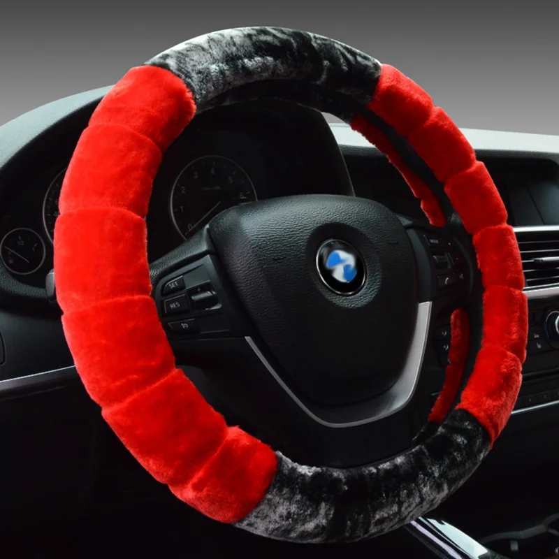 High Density Wool Winter Steering Wheel Covers Soft Plush Automobile Car Steering Wheel Cover for 35 36 37 38 39 40 diameter