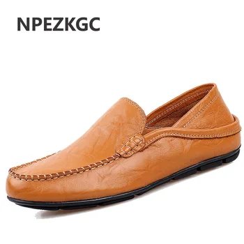 

NPEZKGC Big Size 45 46 Summer Genuine Leather Shoes Men Casual Moccasins Mens Slip-On Loafers Breathable Driving Shoes