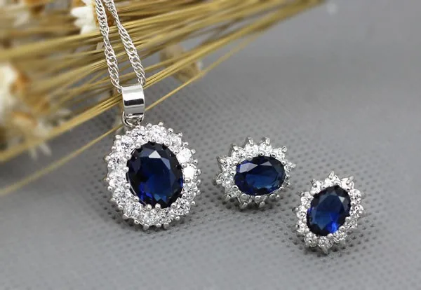 Королевское синее ожерелье с подвеской из австрийского кристалла, серьги, Модный Ювелирный набор, Прямая поставка, романтичный милый дизайн kate queen, подарок