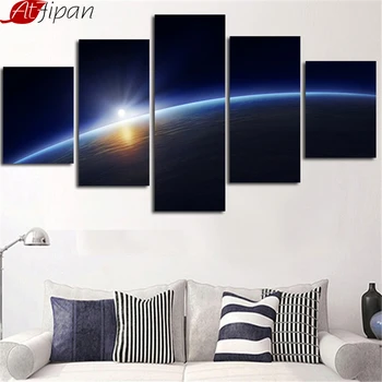 

Wall Tableau Picture Art Canvas Painting Light Around Surface Of Earth Home Decor For Living Room 5 Panels