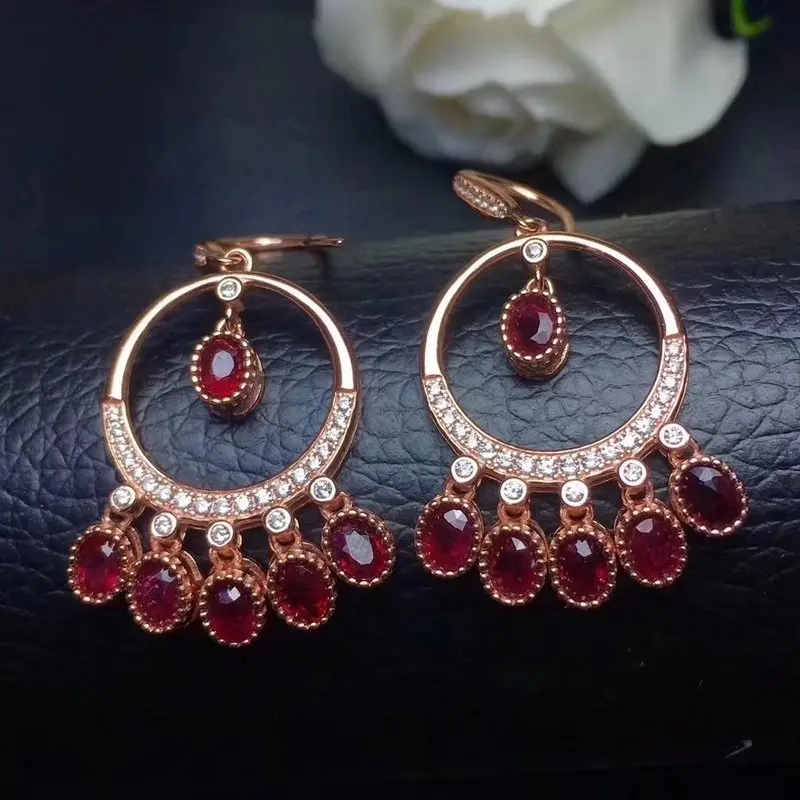 

Fidelity natural 3*4mm ruby clip earrings s925 silver luxury fine jewelry for women party Natural red gemstone