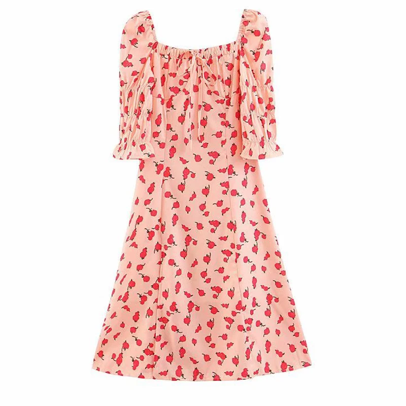 Women's Clothing Dress 2019 Seaside Vacation Casual Vintage Rose Print Dress Ms Summer Street Sexy Slim Fit Temperament Clothing