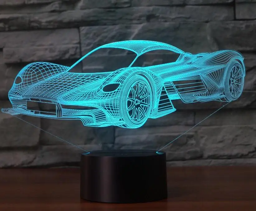 

LED Cool Sports Car Shape 3D Night Light USB Touch Button Car Table Lamp 7 Color Changing Atmosphere Light Fixture Gifts Decor