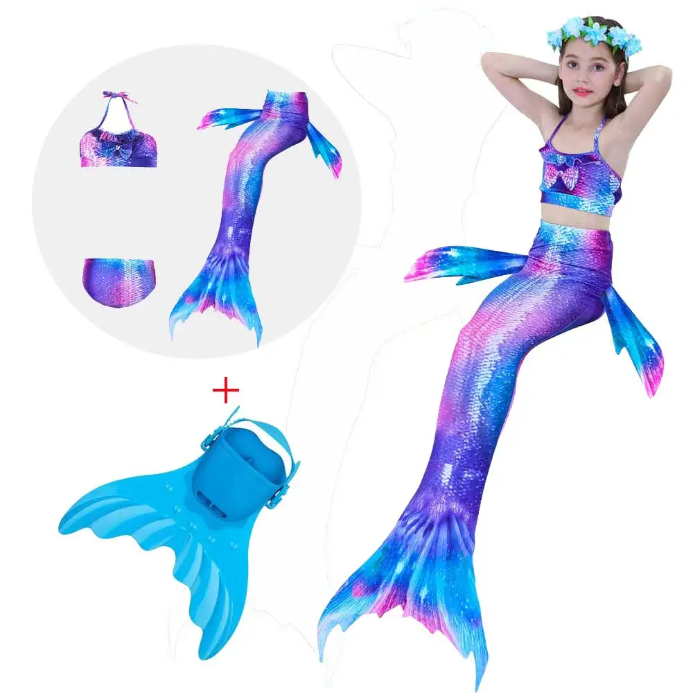 

2018 ! Kids Children Mermaid Tails With Monofin Girls Costumes Swimming Mermaid Tail Swim wear Bikini Swimsuit Flipper for girls
