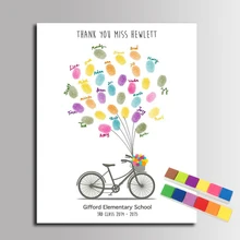 Отпечаток пальцев Подпись холст живопись велосипед Тур воздушные шары DIY гость книга подарок для учительницы Baby Shower