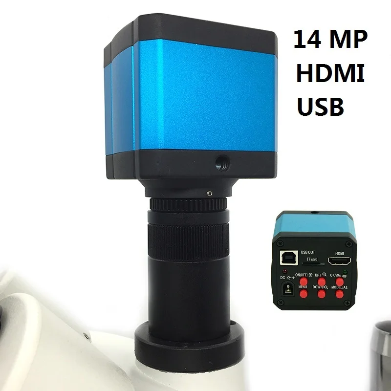 14MP HDMI USB Camera HD Digital Microscope Camera with C-Mount Lens Electronic Eyepiece Video for Stereo Biological Microscope