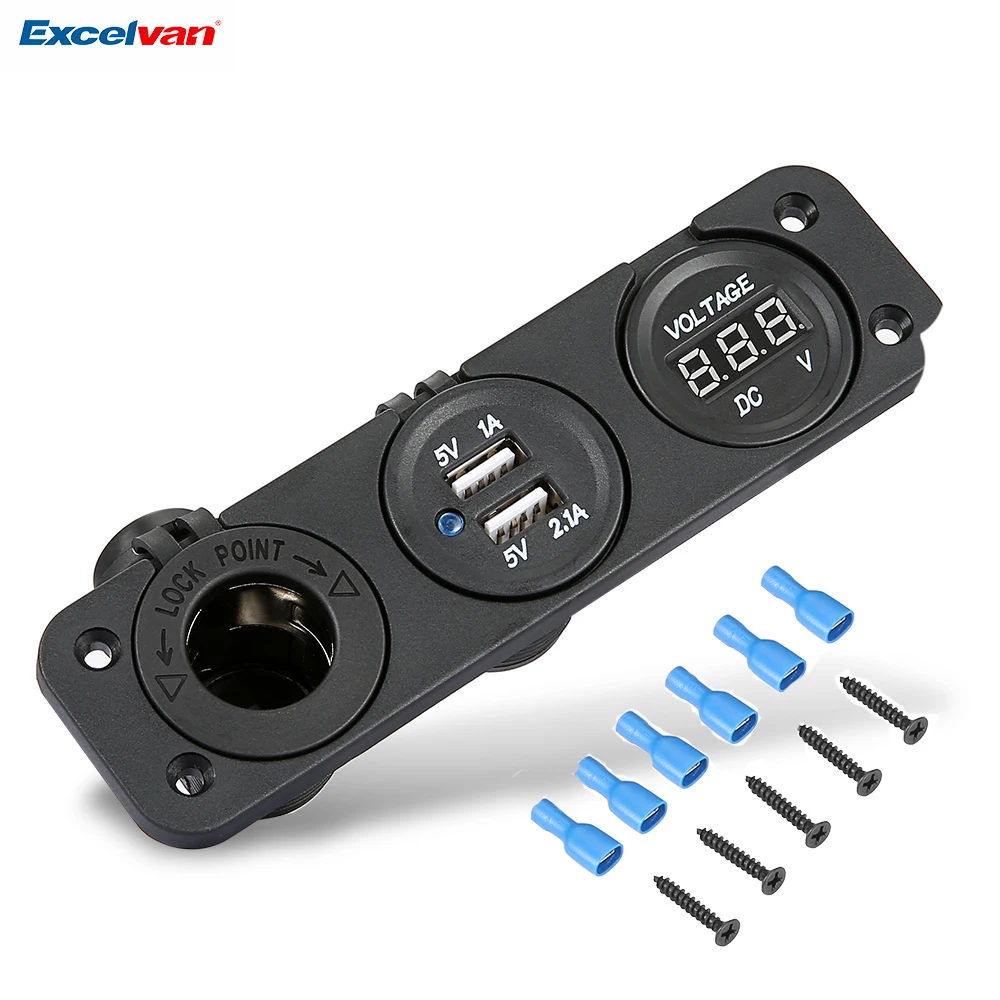 Universal Double USB Car Charger Socket LED Display Voltmeter Power