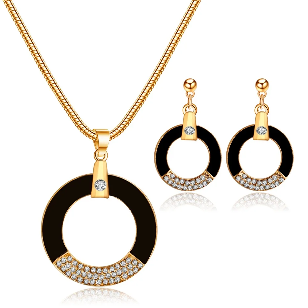 

Fashion Round Enamel Jewelry Sets Trendy Black Pendant Crystal Necklace Sets Gold Color Dubai Nigerian Women Jewelry Costume 20%