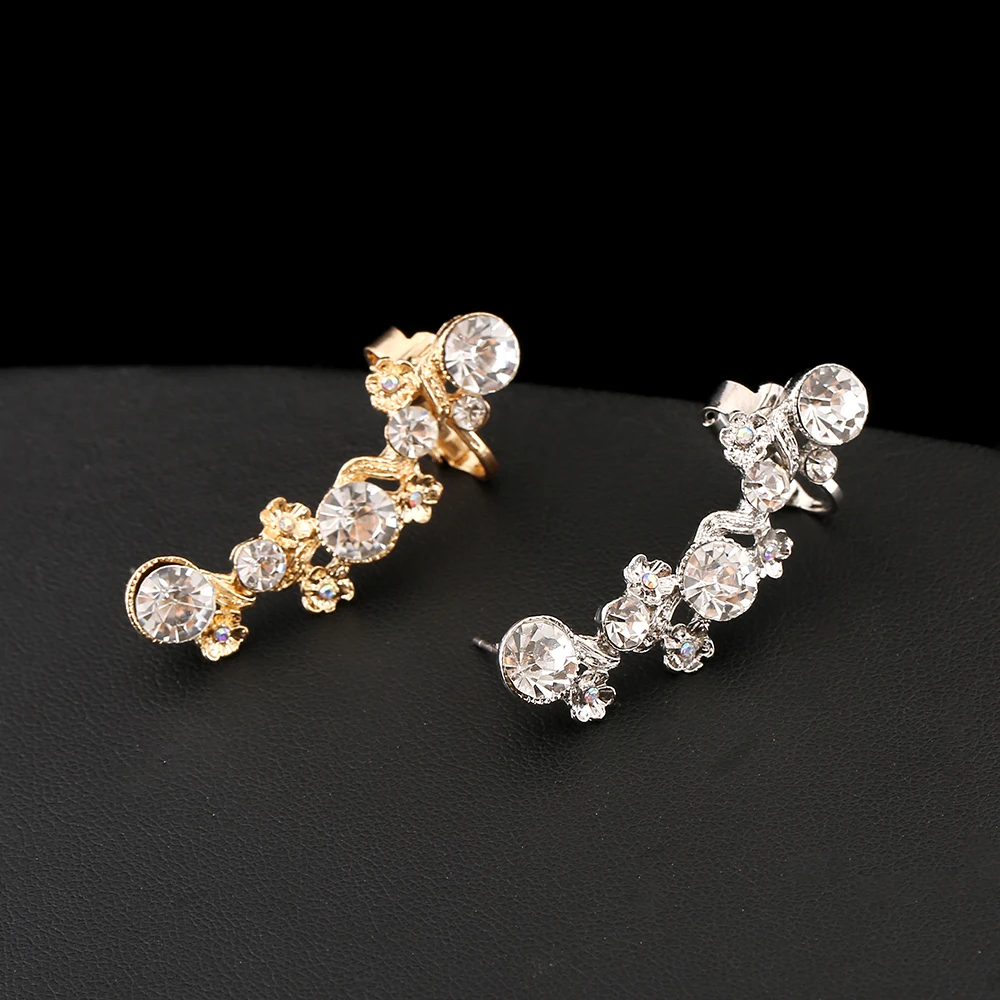 

ZLDYOU Popular Women Piercing Stud Jewelry Ear Cuff Big Small Full Crystal Flower Earcuff Clear Zircon Gift Clip Earring