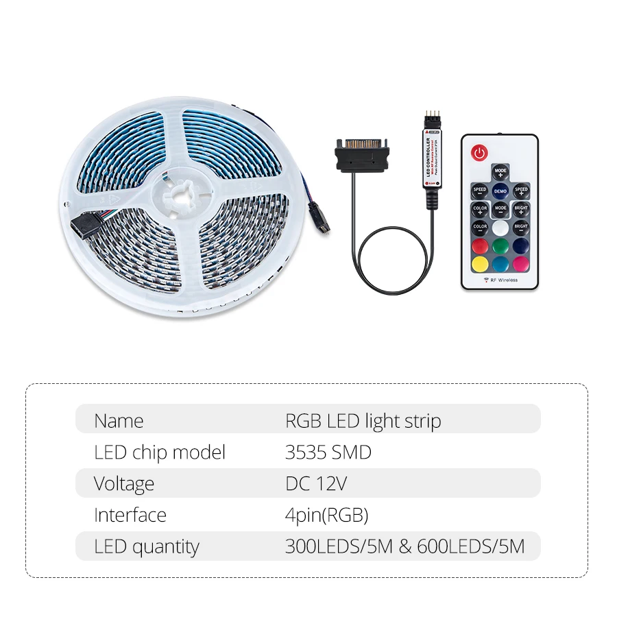 3535 RGB LED Strip Light 0.5m 1m 1.5m 2m SATA LED Лента Лента Лента Полный комплект с 17 ключами RF Remote RGB ленты для компьютера