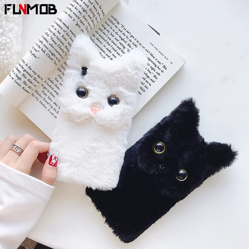 

Luxury Winter Warm Plush Phone Case For iPhone 6s 7 8 Plus X Cute 3D Cat Phone Case For iPhone XS MAX XR Furry Back Cover Shell