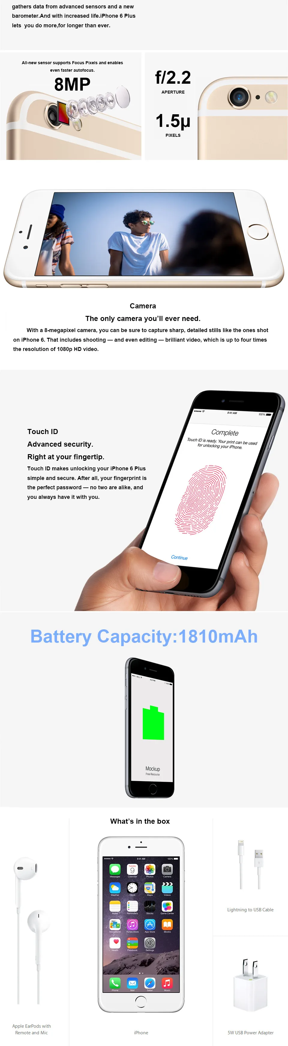 Открыл Apple iPhone 6 сотовые телефоны 1 ГБ Оперативная память 16/64/128 GB Встроенная память 4,7 'IPS GSM WCDMA 4G LTE Мобильного Телефона iPhone6 используется