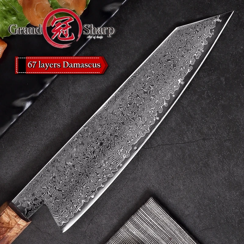 Skup 8.2 Cal damasceński nóż kuchenny ręcznie szef kuchni nóż VG10 japoński Damascus Steel Kiritsuke nóż kuchenny pudełko Grandsharp