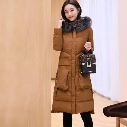 Jacket Womens Winter Long Cotton Padded Jacket Elegant Fur Collar Hooded Coats For Female 2018 New Plus Size Loose Overcoats LZ960 (5)