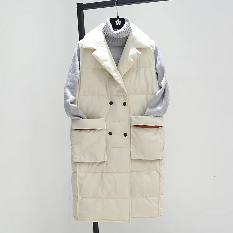 Утолщенный зимний теплый жилет из хлопка, с подкладкой для женщин Модный, застегивающийся на одну пуговицу свободная версия длинные пальто без рукавов veste