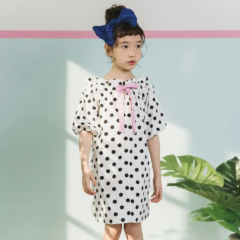 

Summer dress for girls black dot white short sleeve teenage baby girls summer clothes fancy dress party dress princess 4-14 year