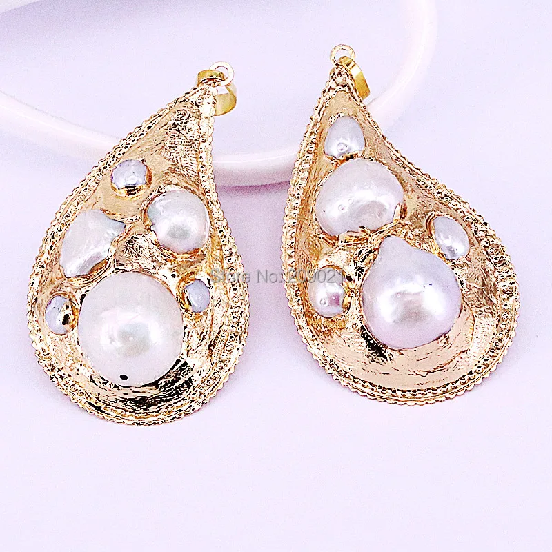 

5Pcs Fashion Gold Copper Electroplated with White Natural Pearl Pendant, for Making Necklaces jewelry