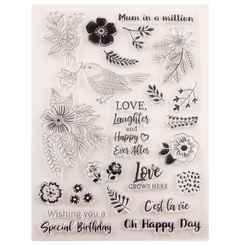 

Flowers Stamps Leaves Clear Stamp Rubber Transparent Silicone Seal for DIY Scrapbooking Photo Album Decorative Template Crafts