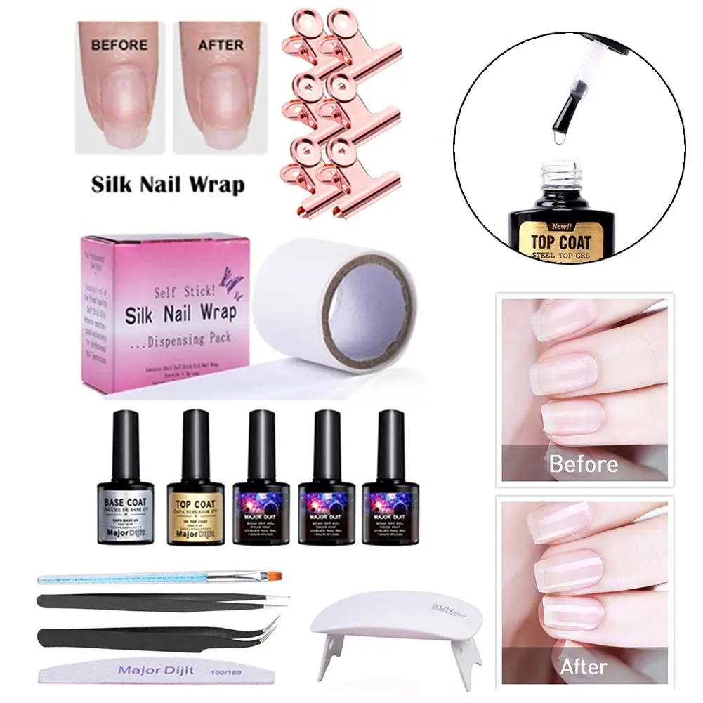 Fiberglass Silk Wrap Nail Kit Nail Art Extension Gel Equipment Fibernails Building UV Lamp Tool Coat Tweezers Brush Nail File