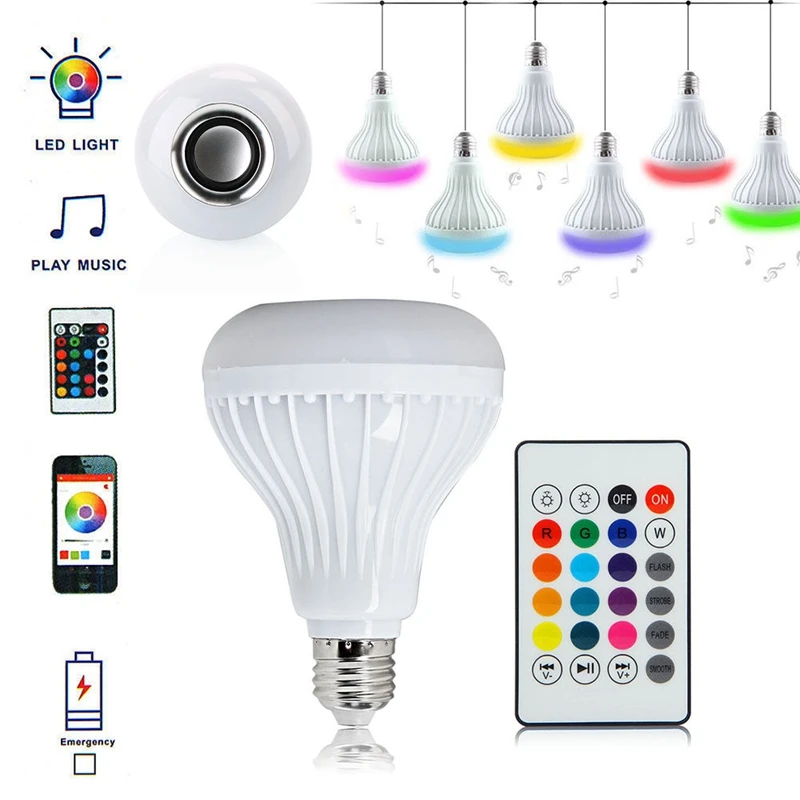 Wireless Bluetooth Speaker Bulb Music Playing Dimmable LED Bulb Light Lamp 5
