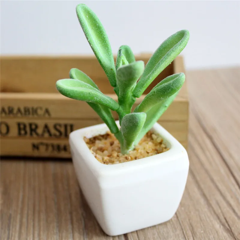 Flone White Small Square Spring Flocking Succulent Plant Bonsai Artificial Plant Bonsai Home Party Office Decor Floral Art (9)