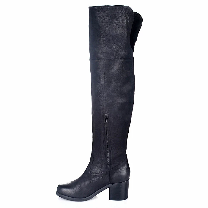 Prova Perfetto высокие сапоги на высоком квадратном каблуке женские черные сапоги из натуральной кожи выше колена мотоциклетные сапоги теплая зимняя обувь
