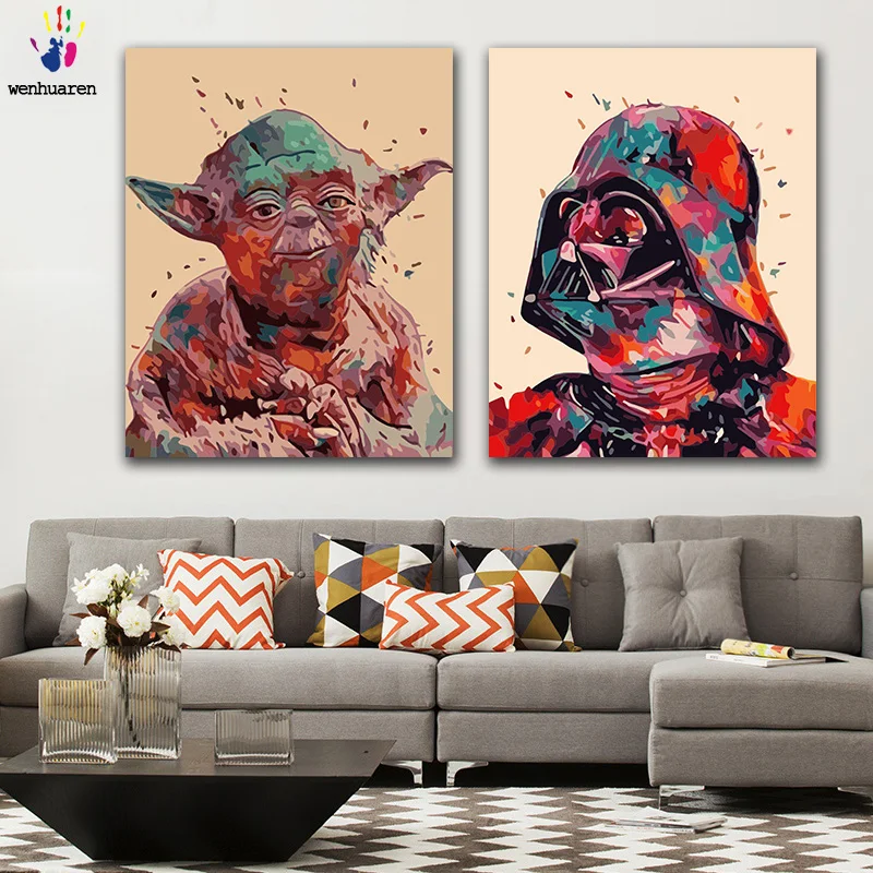 

DIY Coloring paint by numbers Watercolor Star Wars Yoda Master figure paintings by numbers with kits 40x50 framed