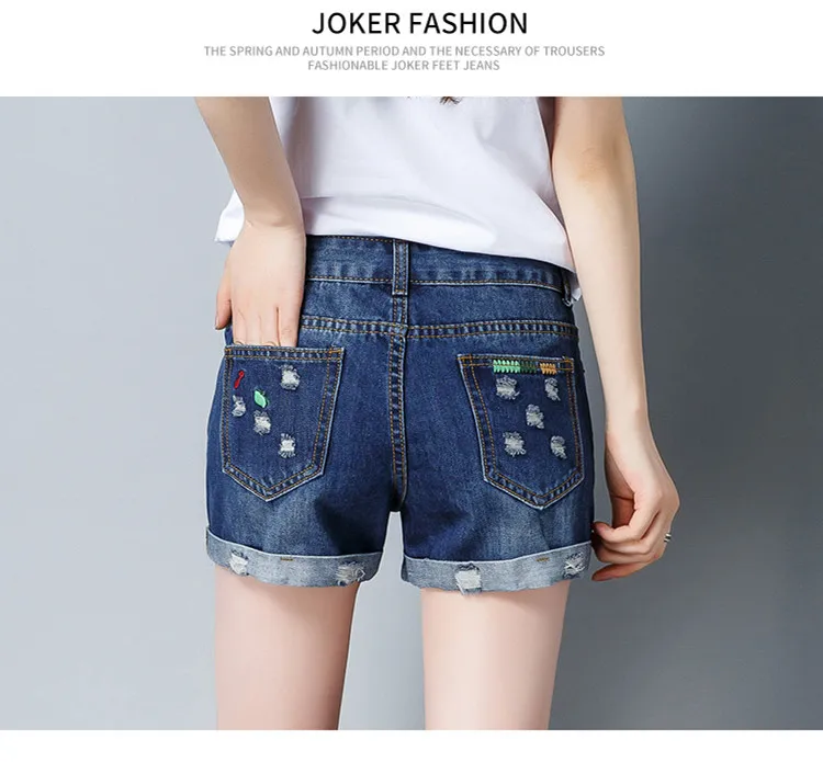 [EL BARCO] хлопок джинсовая вышивка женские модные шорты джинсы летние рваные с высокой талией мягкие дышащие синие женские шорты