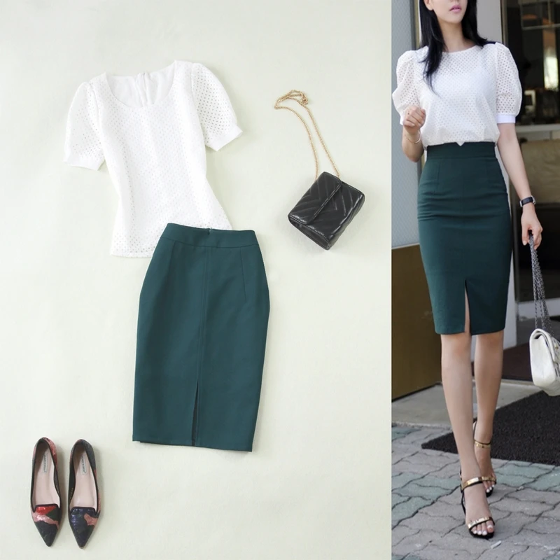 

2019 summer new large size lace hollow white shirt bag hip skirt suit female temperament fashion two-piece women's clothing
