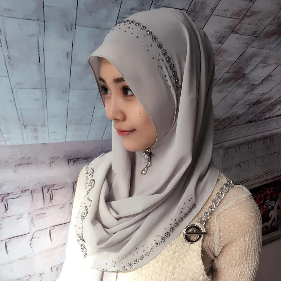 

Fblusclurs rhinestone Muslim Hijab chiffon Malaysia instant convenient Muslima Shawl head wear scarf turban headband