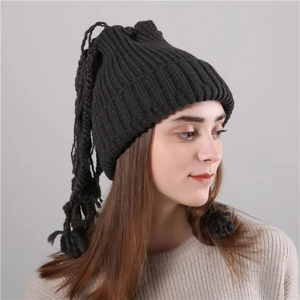 Buy 2018 New Novelty Tassel Hair Wig Knitted Hats For