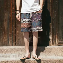 Лето Гавайи Для мужчин льняные шорты свободные прямые пляжные шорты мужские удобные завязки Повседневное хип-хоп Homme Для мужчин s шорты M-5XL