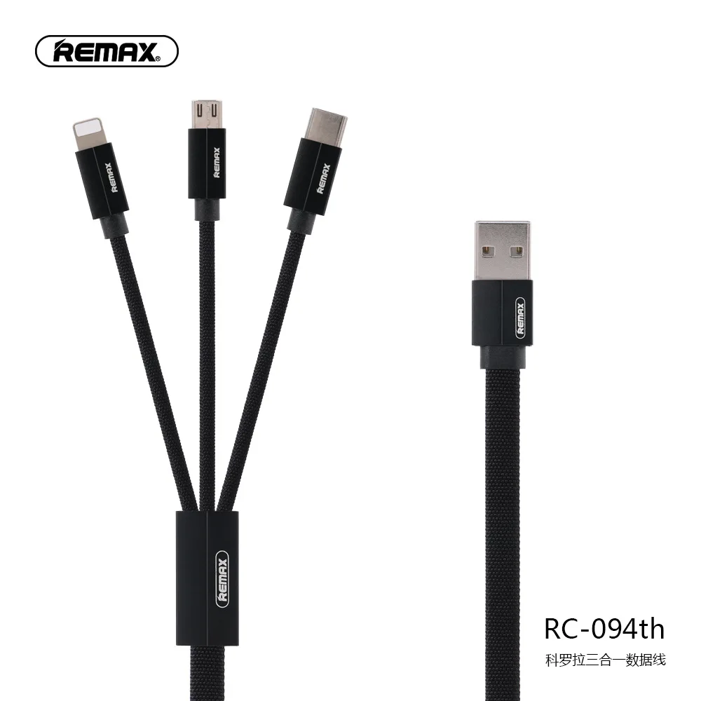 REMAX 3in1 USB cable Type C 8pin USB Cable to Micro USB Data Cable