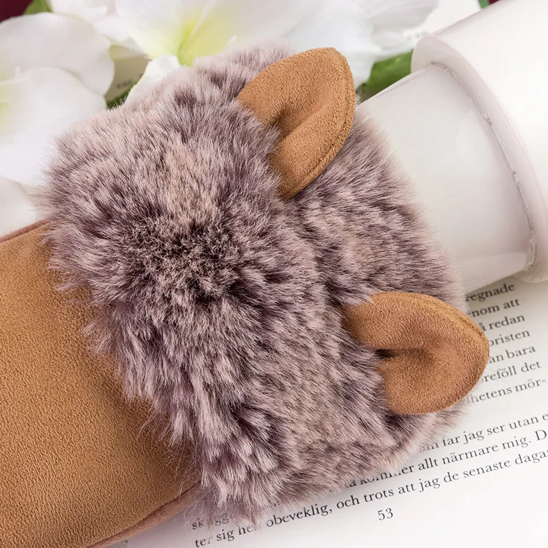 REALBY теплые замшевые перчатки для женщин Gants Femme Hiver Cute Cat дизайнерские русские Guantes