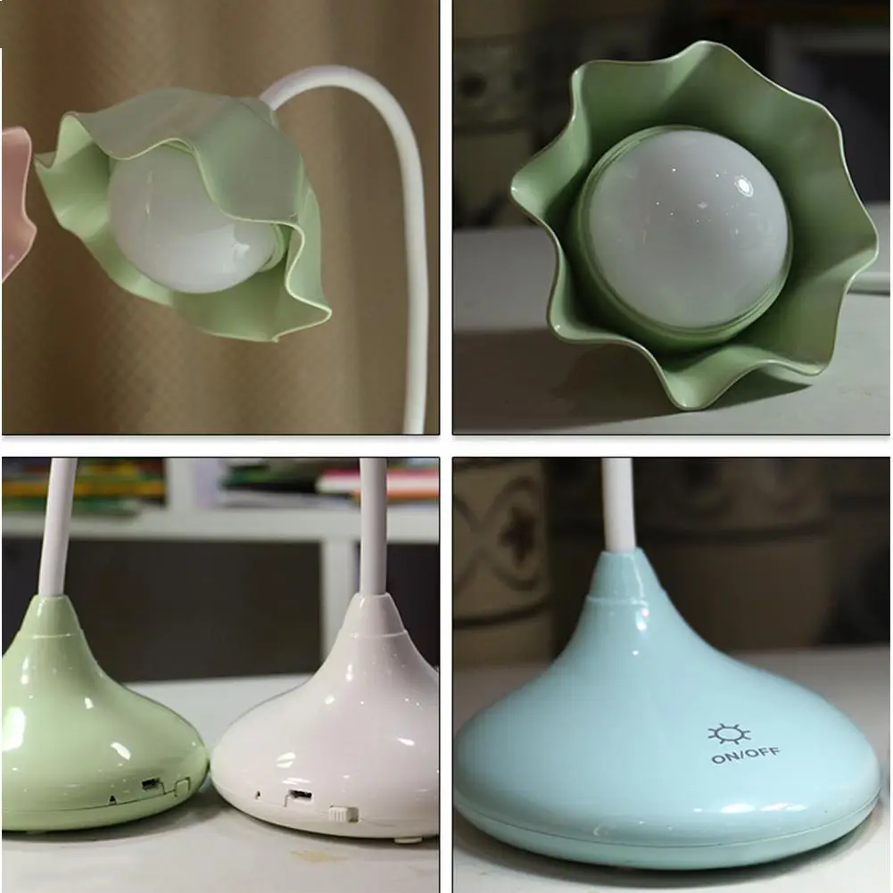 Lotus Shape Touch 3 шага Затемняющая лампа для защиты глаз настольная яркий USB