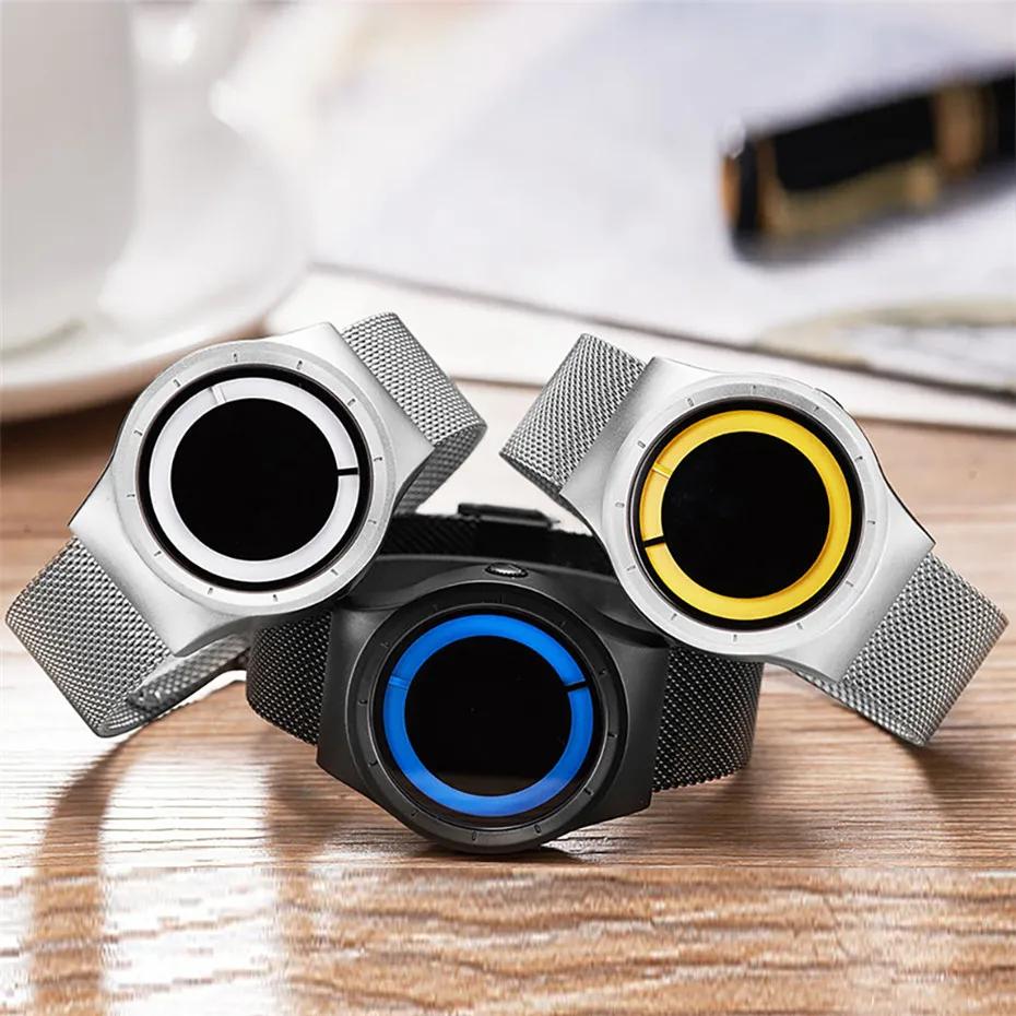 

BIDEN Creative Men's Watch Quartz Movement New Concept Turntable Mens Watches Mesh Stainless Steel Watchband Top Gift Young Man