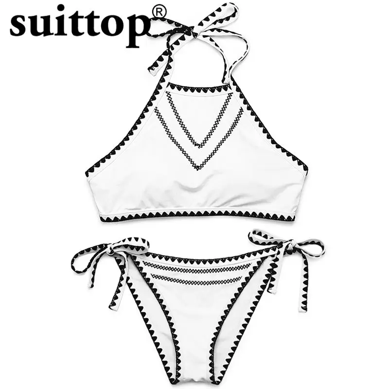 Suittop Bikinis 2017 New Crochet Sexy Solid White Bikini Push Up Women