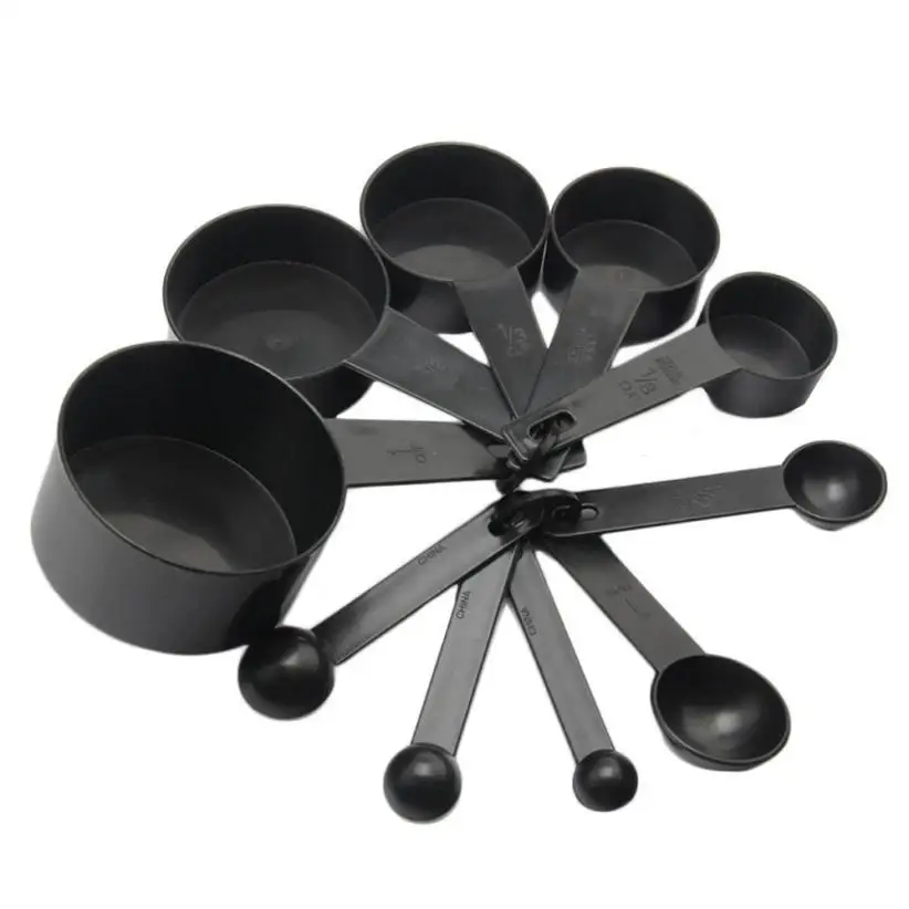 10Pcs Black Plastic Measuring Spoons Cups Set Tools Measure For Baking
