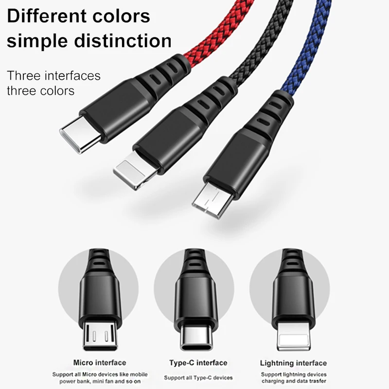 Mcdodo سريع 3in1 كابل يو اس بي 3A للهاتف المحمول المصغّر usb C نوع C كابل الشاحن ل فون XR XS ماكس X هواوي بيانات كابل شحن