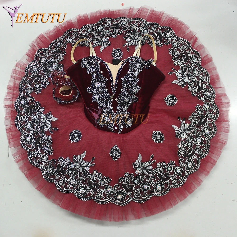 

Adult Girls Professional Ballet Tutu Deep Red Precious Stones Fairy Ballet Stage Tutu Costume Women Performance Pancake Tutus