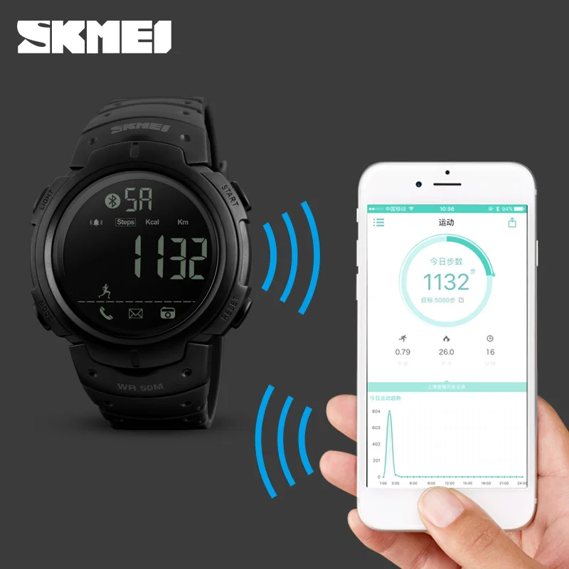 <+> Спорт Смарт Часы Мужчины SKMEI Шагомер Удаленной Камеры Калорий Bluetooth Smartwatch Напоминание Циф ★