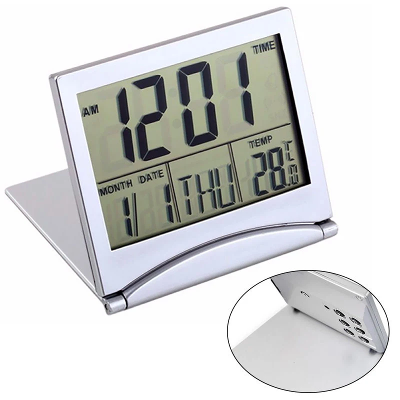 

New Arrival Durable Digital Morning Clarm Clock Folding LCD Weather Station Desk Temperature Home Travel Alarm Clock