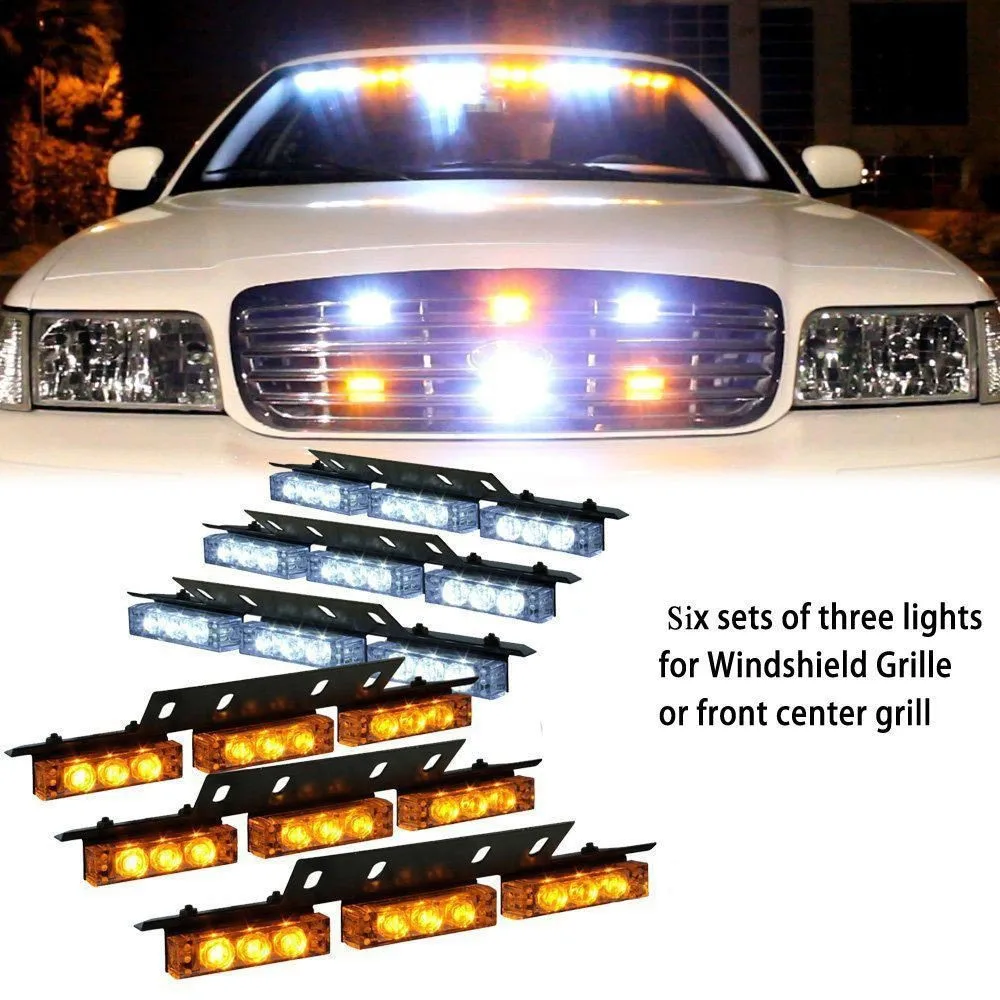 12x 12 LED Car Emergency Hazard Warning Beacon Strobe Light Grill Amber Y White