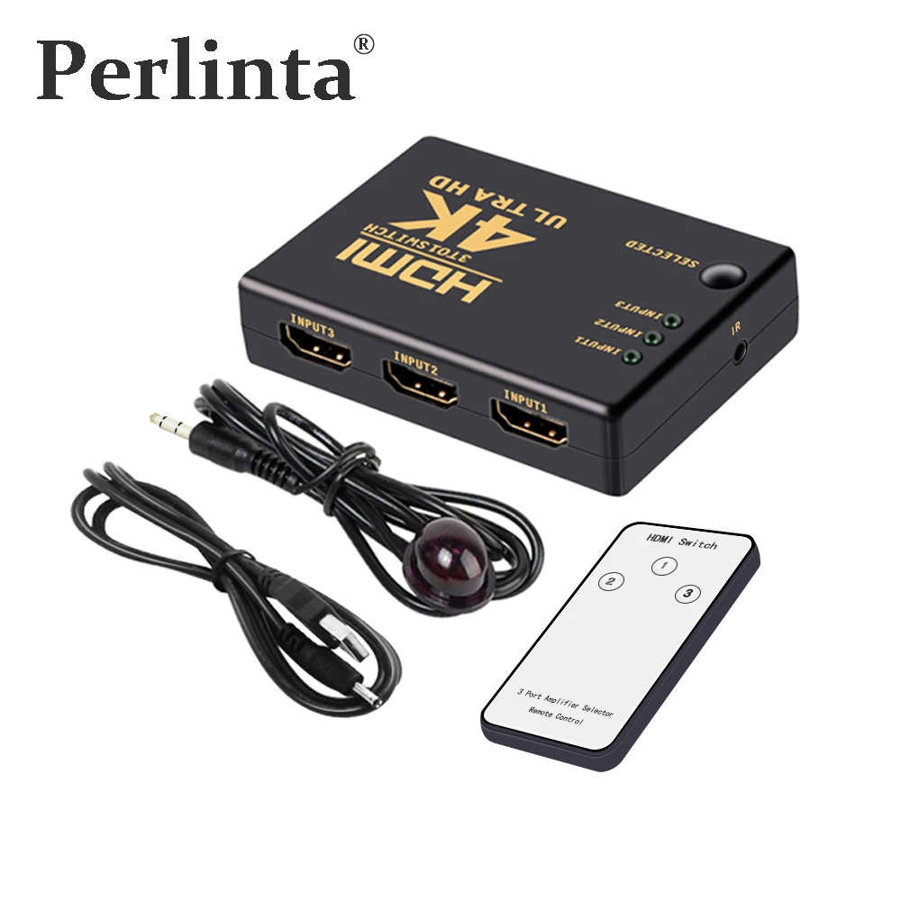 

Perlinta 4Kx2K HDMI Switch 3 TO 1,Button and Remote Dual Control Switcher ,3 HDMI Devices to 1 HDMI Monitor Splitter Box